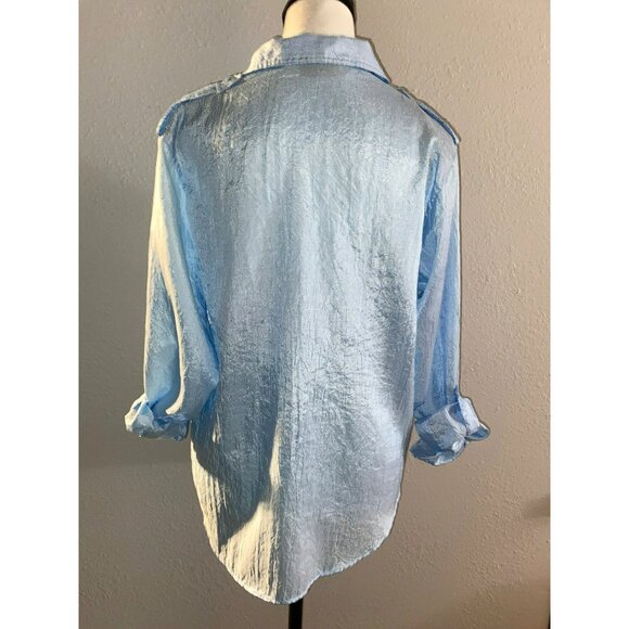 Diane Von Furstenberg Blue Crinkled Button-Up Blouse Size 10 Polyester - Picture 2 of 6